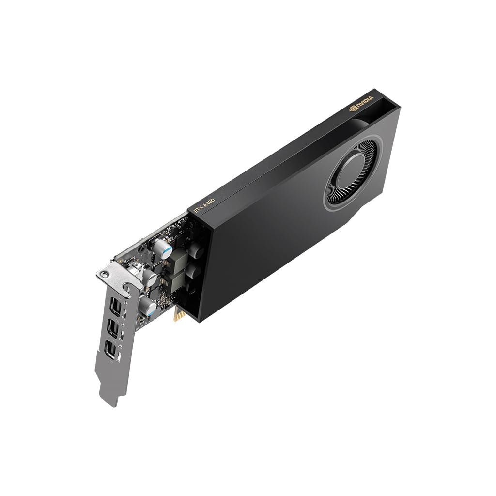 PNY Nvidia RTX A400 4GB GDDR6 Professional Graphics Card, VCNRTXA400-SB, Single Slot, Low Profile, 768 CUDA Cores, PCI Express 4.0, 4x Mini DisplayPort 1.4a, 50W - Plain Box