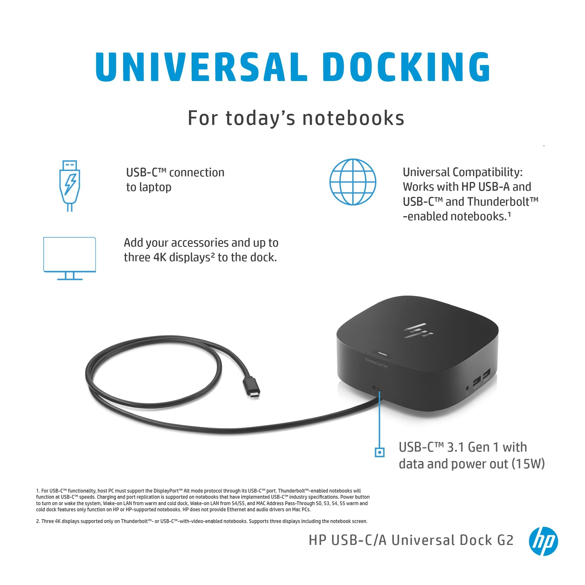 HP USB-C 120W Dock G5 | Expand Ports | Connect Up to Three Displays | Space-Saving Design | Universal compatibility
